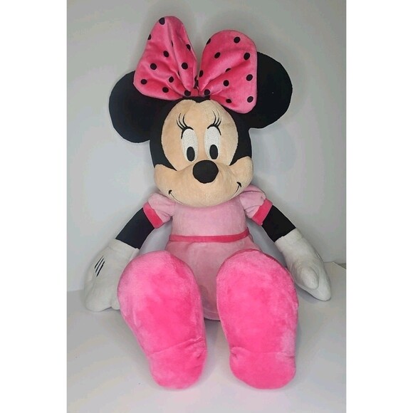Disney MINNIE MOUSE 18" Plush Stuffed Animal Pink Black Polka Dot Bow - Picture 1 of 4